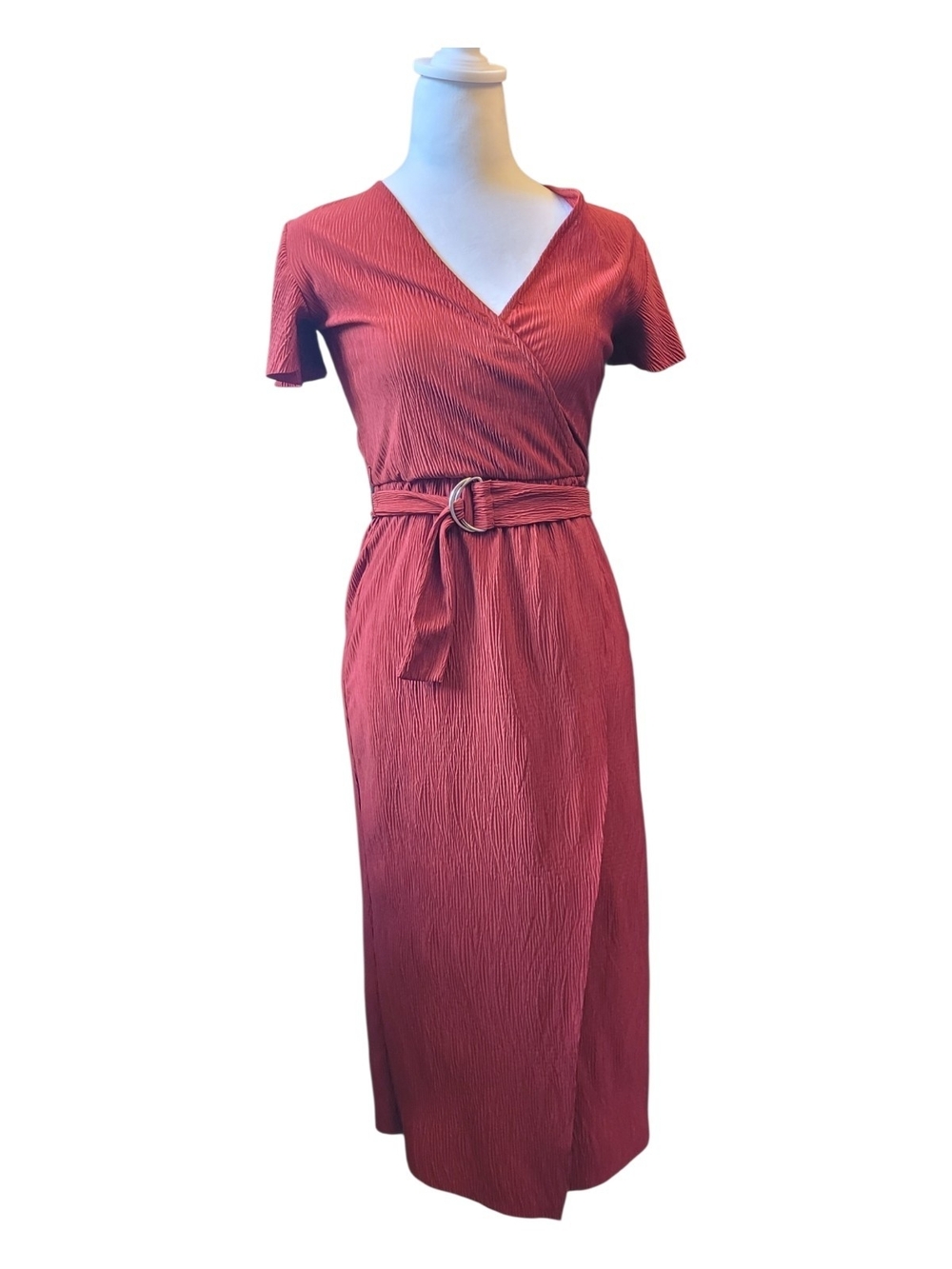 🥳5/$25!🥳 Bershka Brick Red Wrap Midi Dress with Belt
